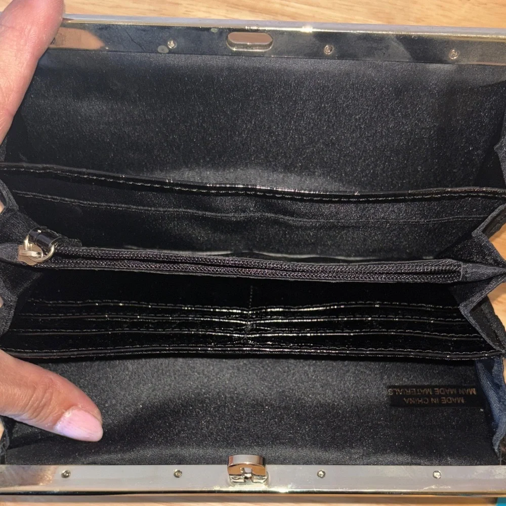 Woman’s Vintage Black Croc Clutch Wallet with Silver Frame